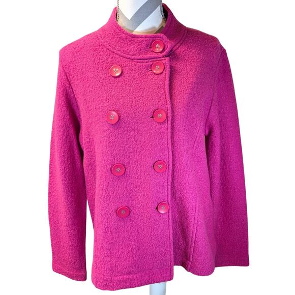 Linda Matthews Vintage 100% Wool Pink Double Breasted Cardigan Coat Jacket Large - Picture 1 of 10